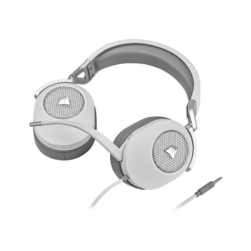 Headset Gaming CORSAIR HS65 Surround, conexión 3.5 mm + adaptador USB, color blanco