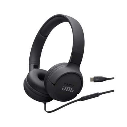 Headset JBL Tune 520C, Conexión USB tipo C, micrófono, sonido Pure Bass, compatibles con Android y PC, Color negro