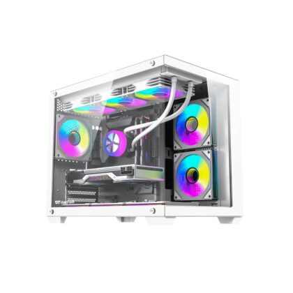 Gabinete Gaming DarkFlash B275 Pro, Micro ATX, Panel lateral y frontal de vidrio templado, 6x Fan incluidos, Color Blanco