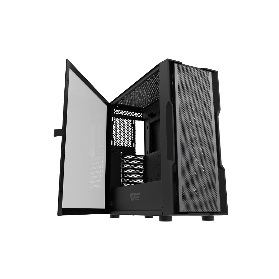 Gabinete Gaming DarkFlash DK431 MESH, E-ATX/M-ATX/ATX, Panel lateral y frontal de vidrio templado, incluye 4 abanicos ARGB, Color Negro
