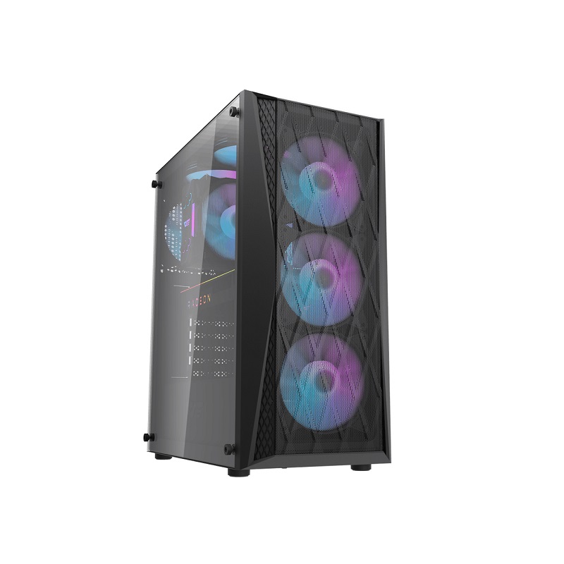 Gabinete Gaming DarkFlash DK352 Mesh, ATX Mid Tower, Panel lateral de vidrio templado, incluye 4 abanicos ARGB, Color Negro