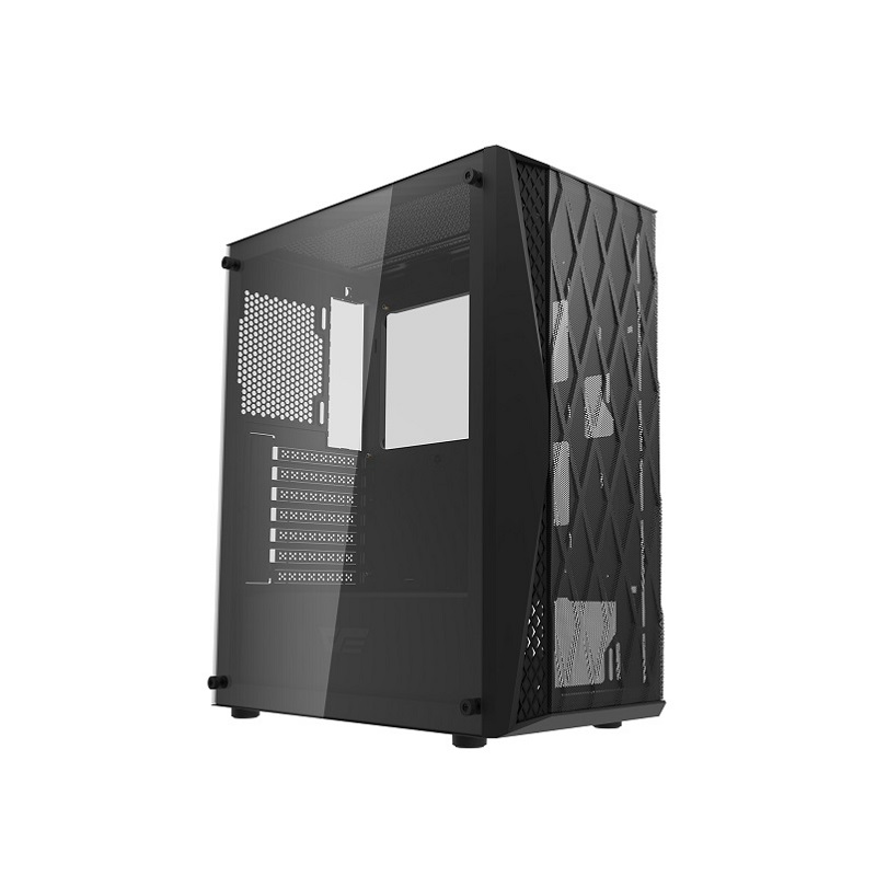 Gabinete Gaming DarkFlash DK352 Mesh, ATX Mid Tower, Panel lateral de vidrio templado, incluye 4 abanicos ARGB, Color Negro