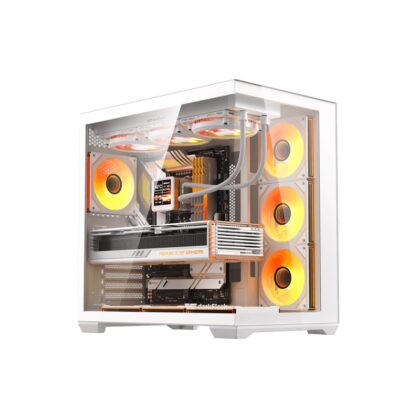 Gabinete Gaming DarkFlash C280, E-ATX/M-ATX/ATX, Panel lateral y frontal de vidrio templado, incluye 7 abanicos, Color Blanco