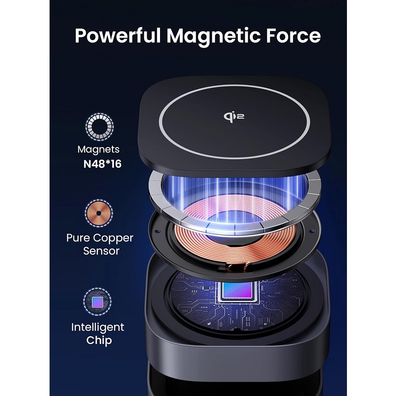 Cargador inalámbrico UGREEN Qi2 W702, 2 en 1, compatible con iPhone y Airpods, carga rápida 12V 3A 15W