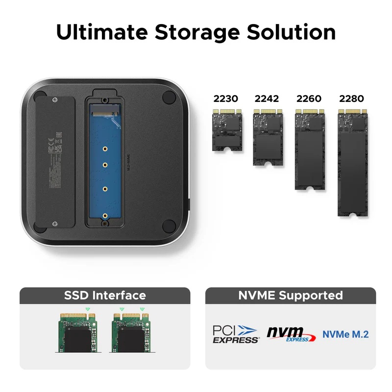 Docking Station UGREEN 11 en 1 CM841, puertos USB-C y USB-A 10Gbps, UHS‑II SD/TF, MicroSD, soporta hasta 8 TB SSD M.2