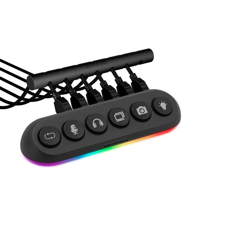 Teclado de streaming Streamplify Hub Deck 5, con hub USB integrado y 6 teclas programables, Iluminación RGB