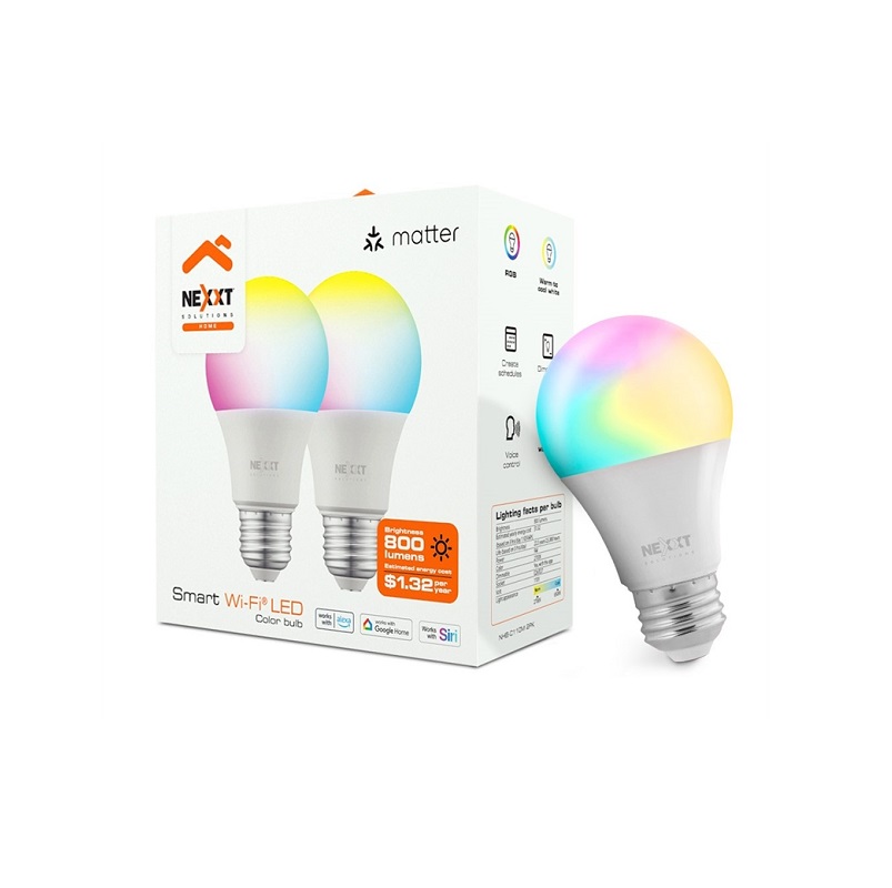 Bombillos Smart NEXXT C110M, LED RGB y Blanco, 800 Lúmenes, WiFi 2.4GHz, 9W, 2 Unidades
