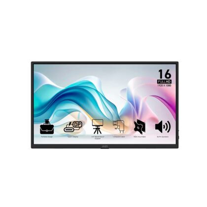 Monitor LED portátil MSI PRO MP165 E6 de 15.6" FHD IPS, 4ms, 60Hz, puerto HDMI y USB Tipo C
