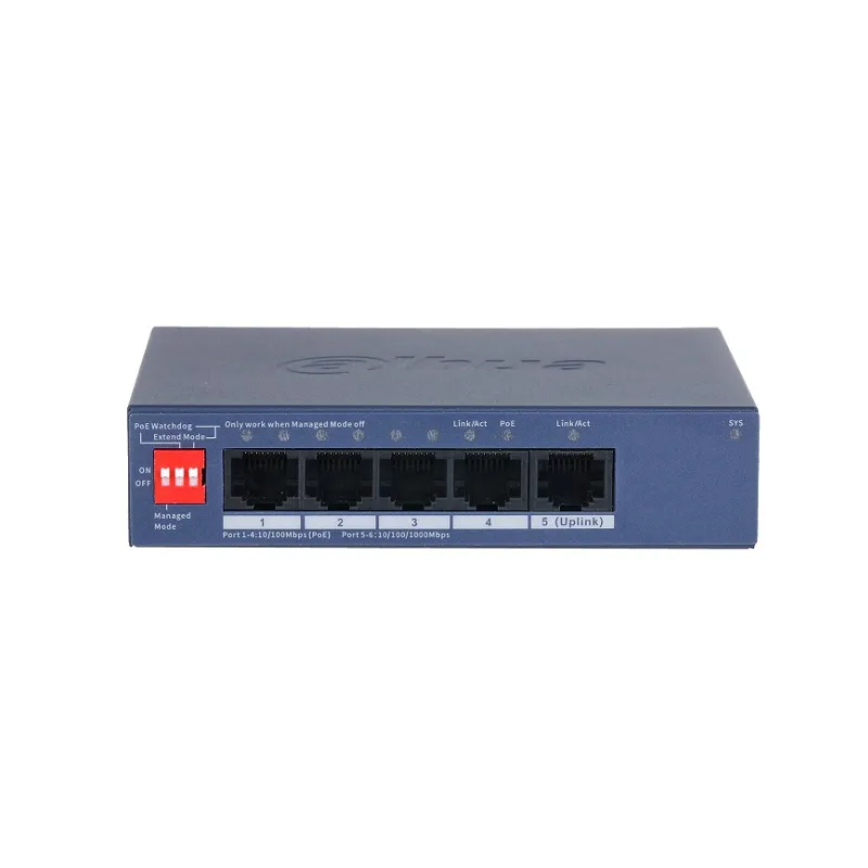 Switch DAHUA DH-CS4005-4ET1GT-36, 5 Puertos Fast Ethernet, 4 Puertos Poe, 1 puerto 10/100/1000 Mbps uplink, 36W