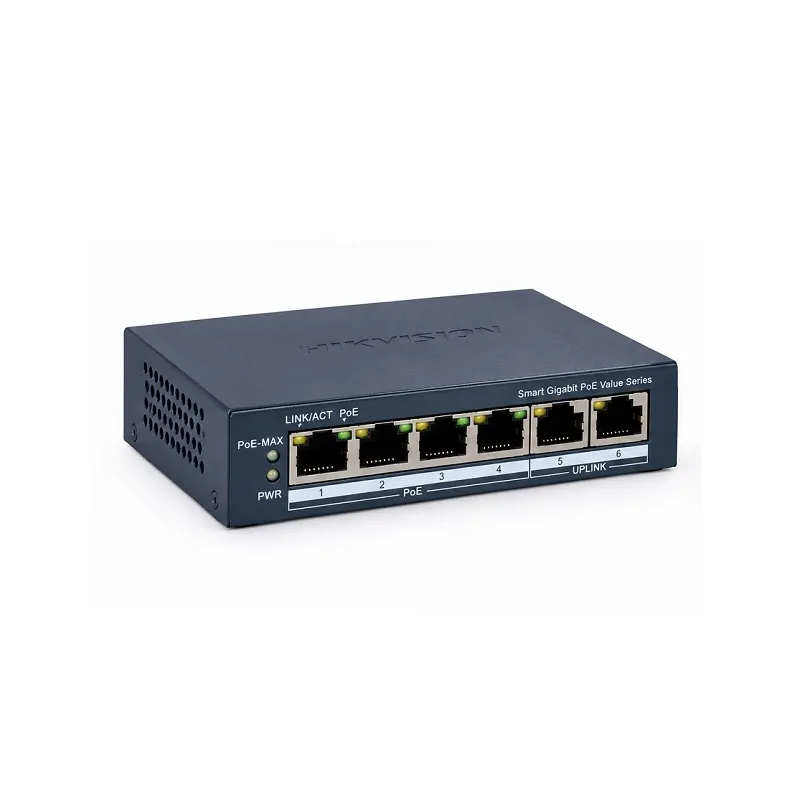 Switch Hikvision DS-3E1506P-EI/M, de 4 Puertos Gigabit PoE + 2 puertos Gigabit RJ45, 45W