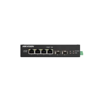 Switch Hikvision DS-3T0506HP-E/HS de 4 Puertos (3 Puertos Gigabit PoE+, 1 Puerto Gigabit PoE++, 2 Puertos SFP), 65W