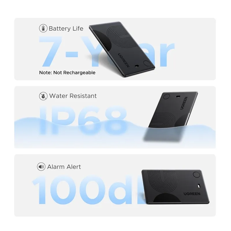 Tarjeta localizador UGREEN FineTrack, conexión bluetooth, compatible con Apple Find My, IP68