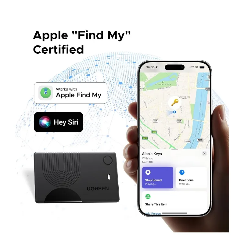 Tarjeta localizador UGREEN FineTrack, conexión bluetooth, compatible con Apple Find My, IP68