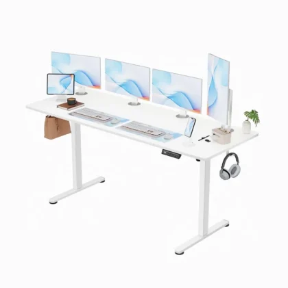 Escritorio electrico FURMAX de altura ajustable, 63 x 24 pulgadas, Marco y Mesa color Blanco