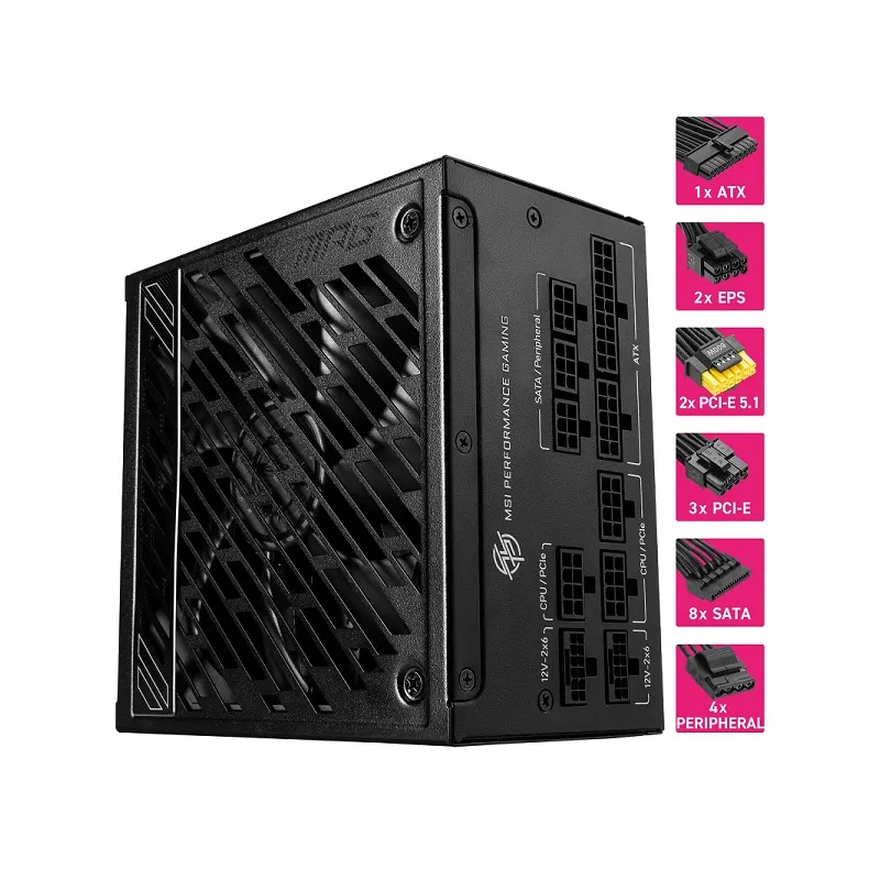 Fuente de Poder MSI MPG A1000GS II, 1000W, Full Modular, 80 Plus GOLD, Compatible con PCIe 5.1 y ATX 3.1, ATX 12V