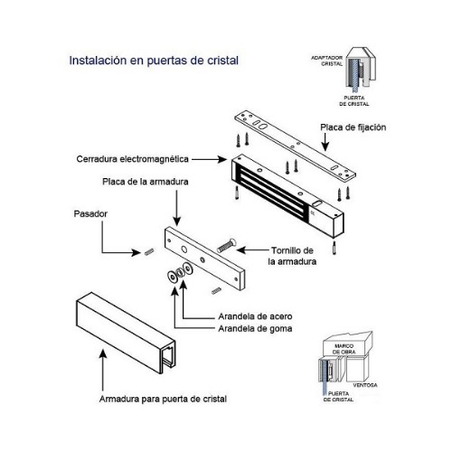 SOPORTE EN FORMA DE U PARA MAGNETO DE 350LB, USADO EN PUERTA DE VIDRIO SIN MARCO