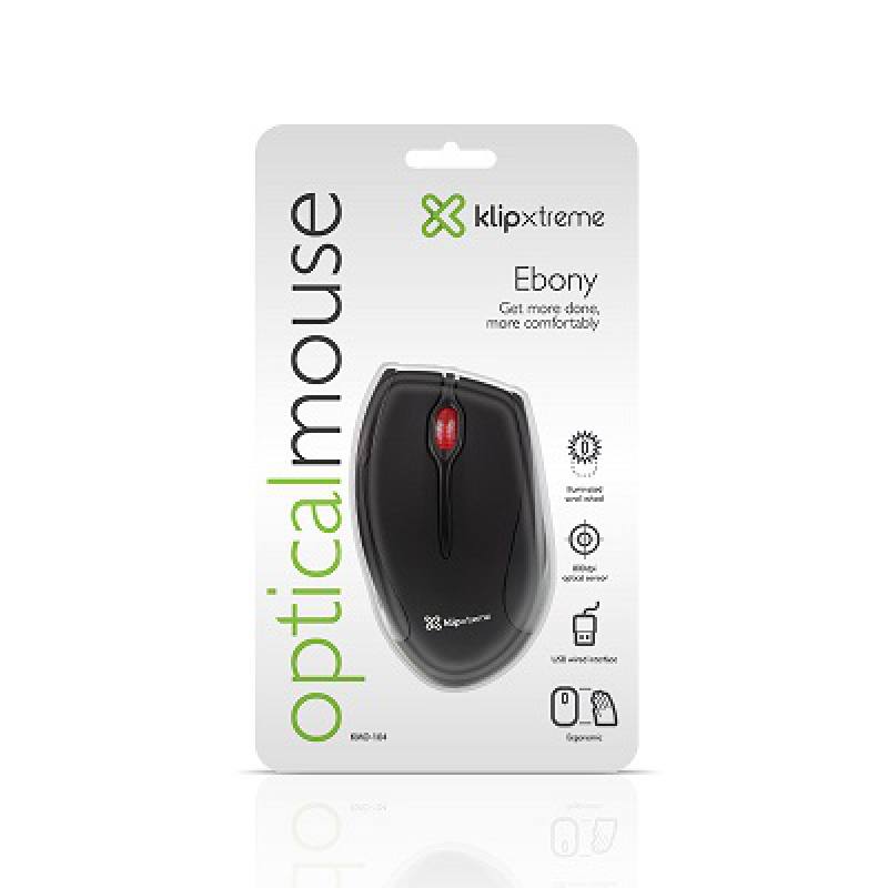 Ratón KLIP XTREME Ebony KMO-104, Sensor óptico de 800dpi, conexión USB, color negro