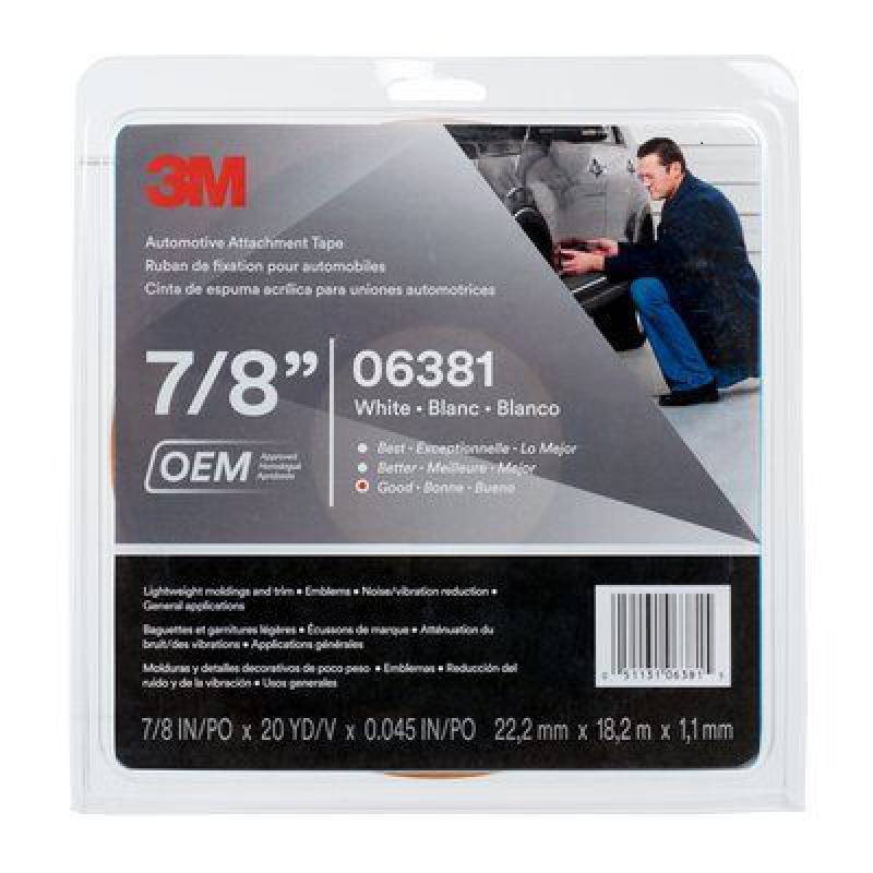 Rollo de Tape doble contacto 3M 06381, 7/8" OEM, Blanco, por pie