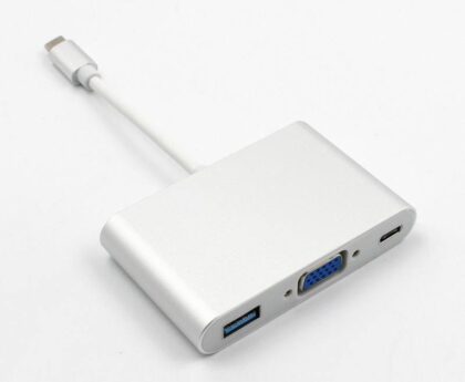Adaptador Multiple USB tipo C (macho) a USB3.0, VGA, USB TIPO C (hembra), soportado en Windows & MacOS High Sierra