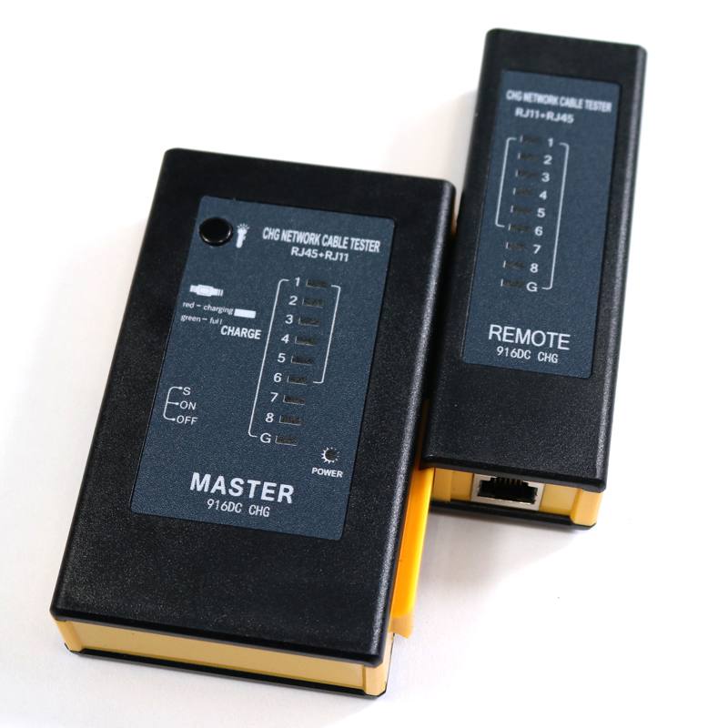 Probador para Cable de Red RJ45 y RJ11. cable USB y estuche, Negro / amarillo