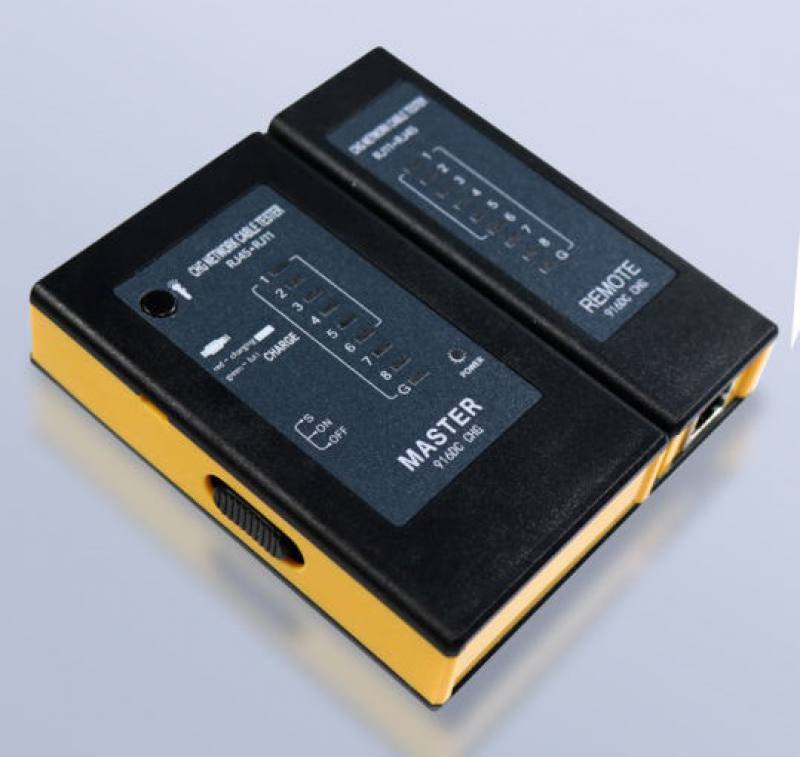 Probador para Cable de Red RJ45 y RJ11. cable USB y estuche, Negro / amarillo