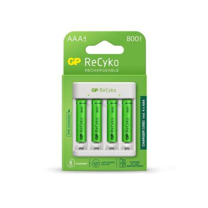 Bateria GP ReCyko AAA Recargable, 800mAh, 4 unidades, con cargador incluido